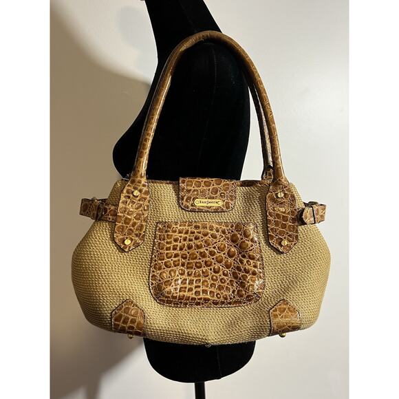 Eric Javits Tan Alligator Leather Woven Squishee Shopper Shoulder Handbag Tote - Picture 1 of 10